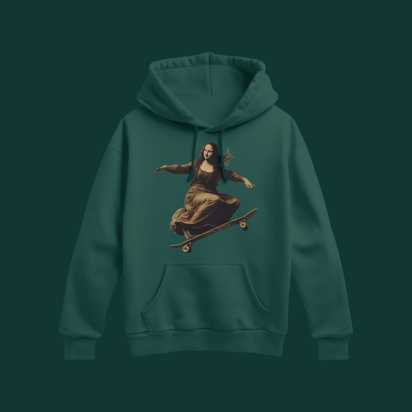 Unisex - Graphic Monalisa Skate Green Hoodie