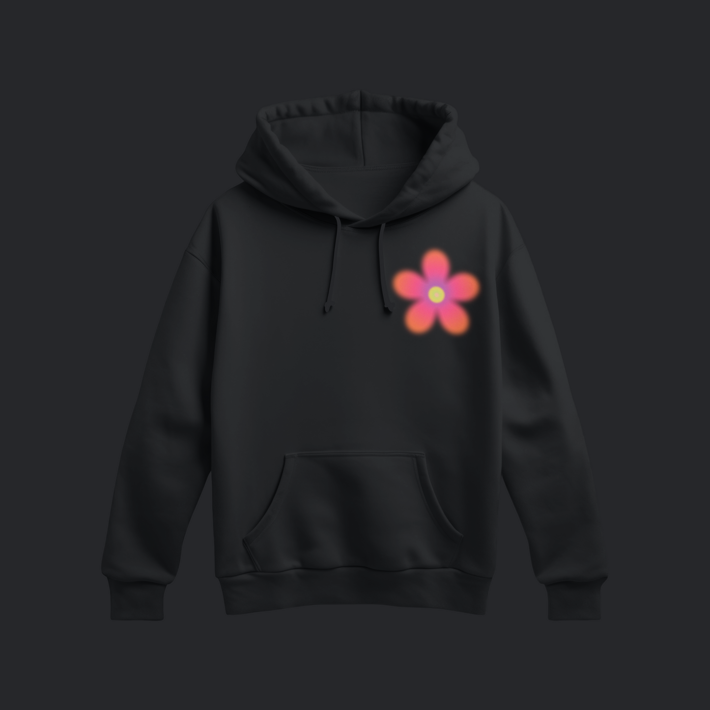 Unisex - Graphic Pink Flower Black Hoodie