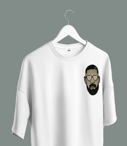 Unisex - Drake embroidery white oversized T-shirt