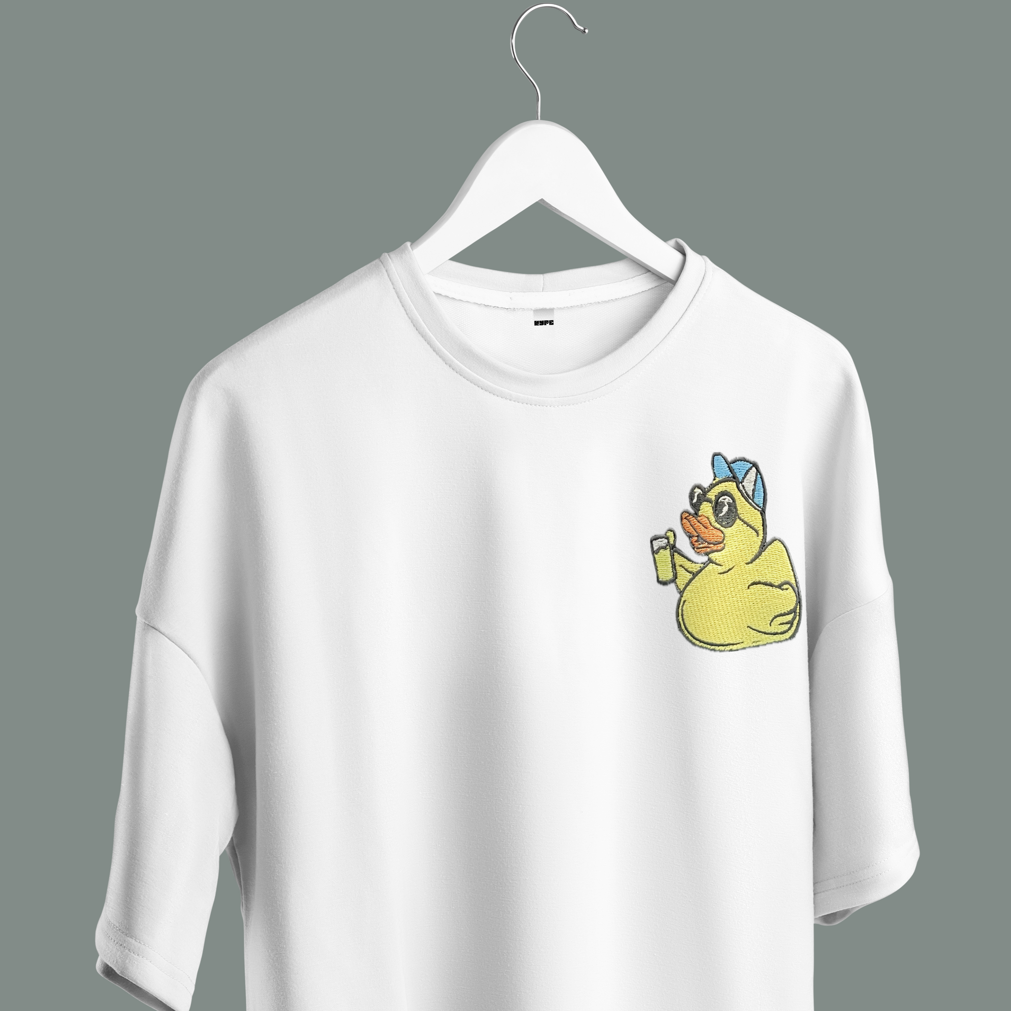 Unisex - Psy Duck embroidery white oversized T-shirt