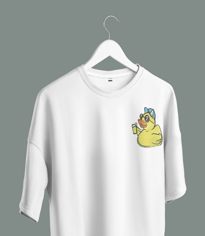 Unisex - Psy Duck embroidery white oversized T-shirt