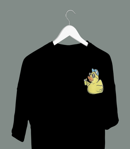 Unisex - Psy Duck embroidery black oversized T-shirt