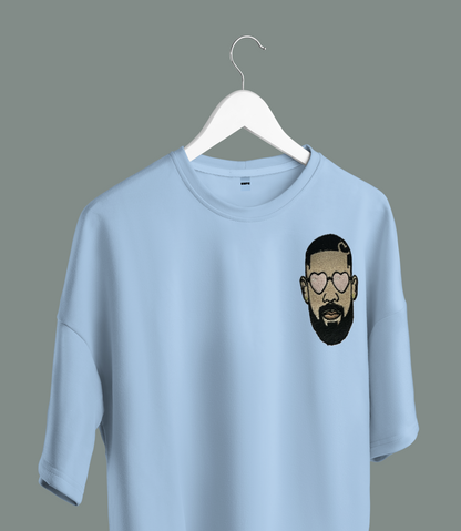 Unisex - Drake embroidery blue oversized T-shirt