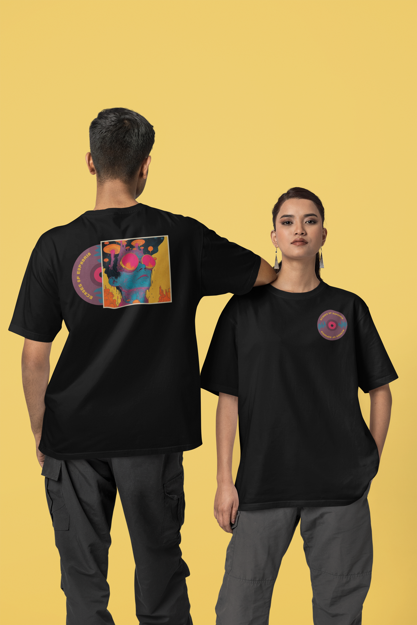 Unisex - Echoes graphic black oversized T-shirt