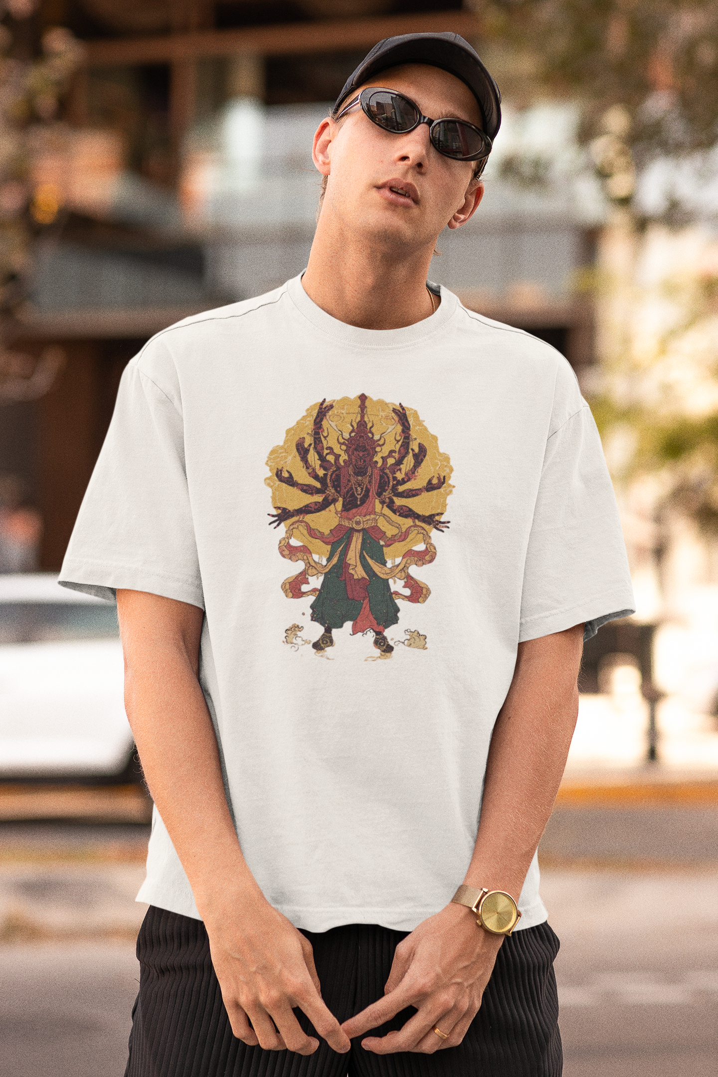 Unisex - Indian Mythology graphic white oversized T-shirt