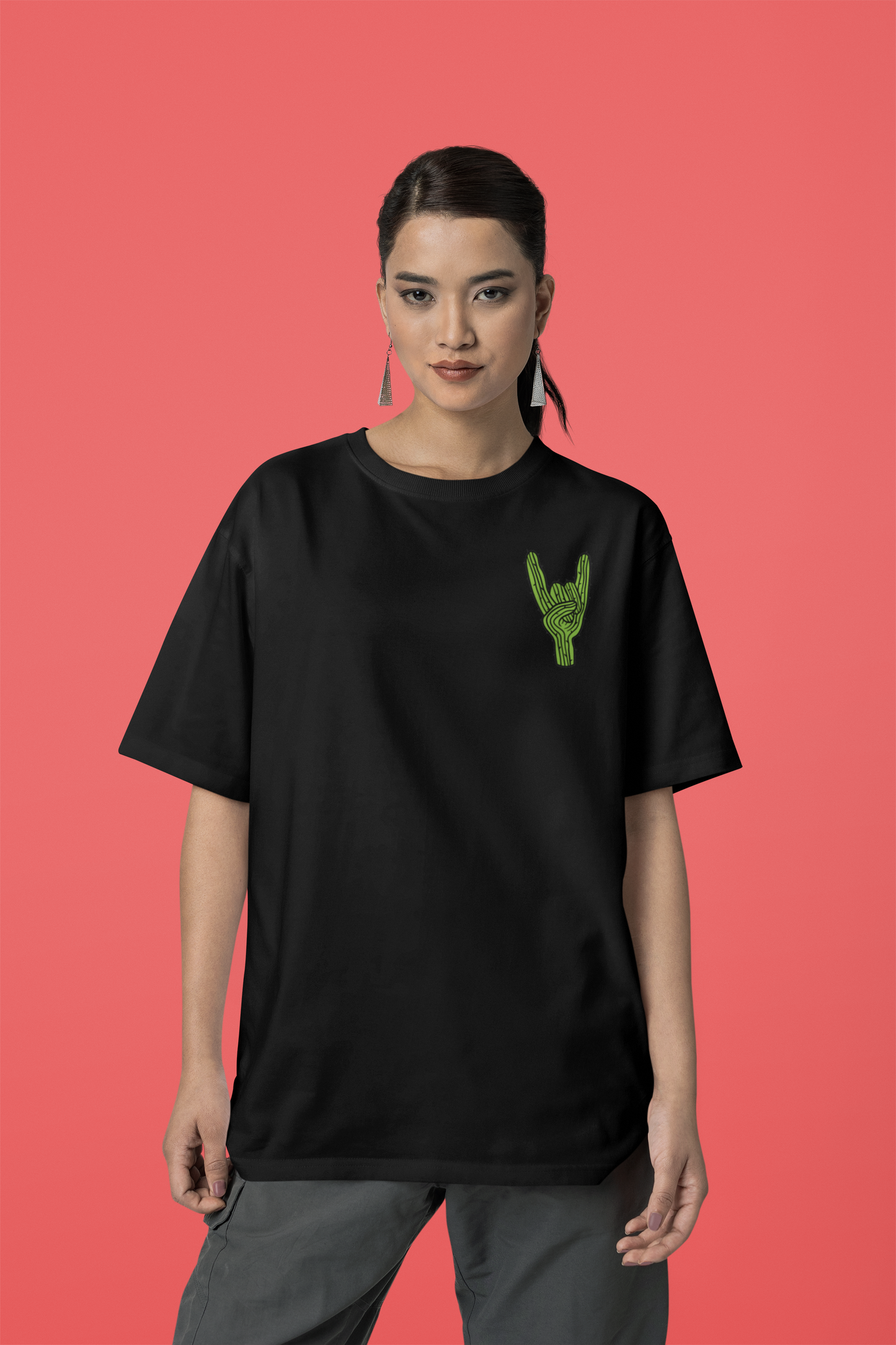 Unisex - Cactus graphic white oversized T-shirt