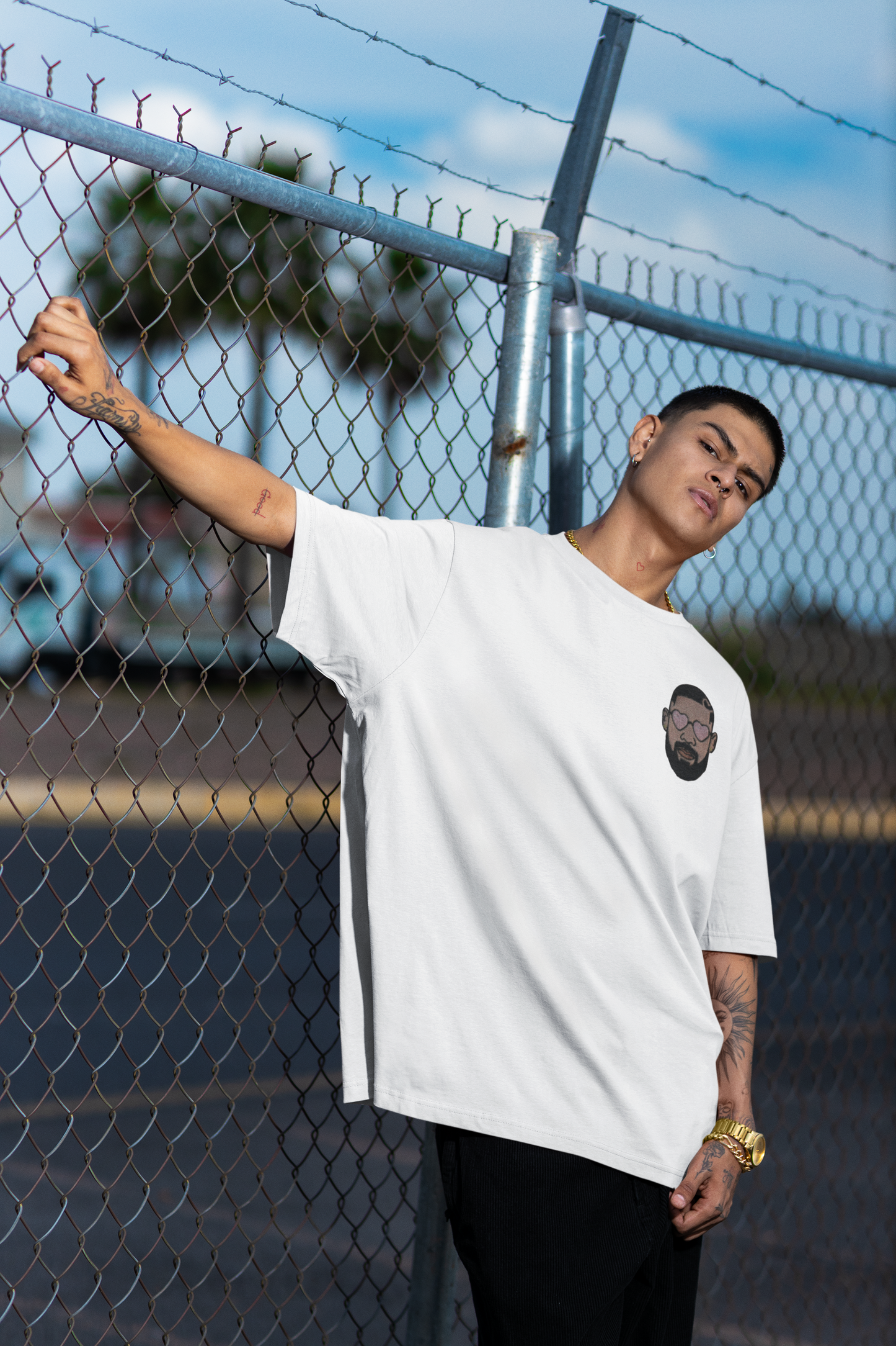 Unisex - Drake embroidery white oversized T-shirt